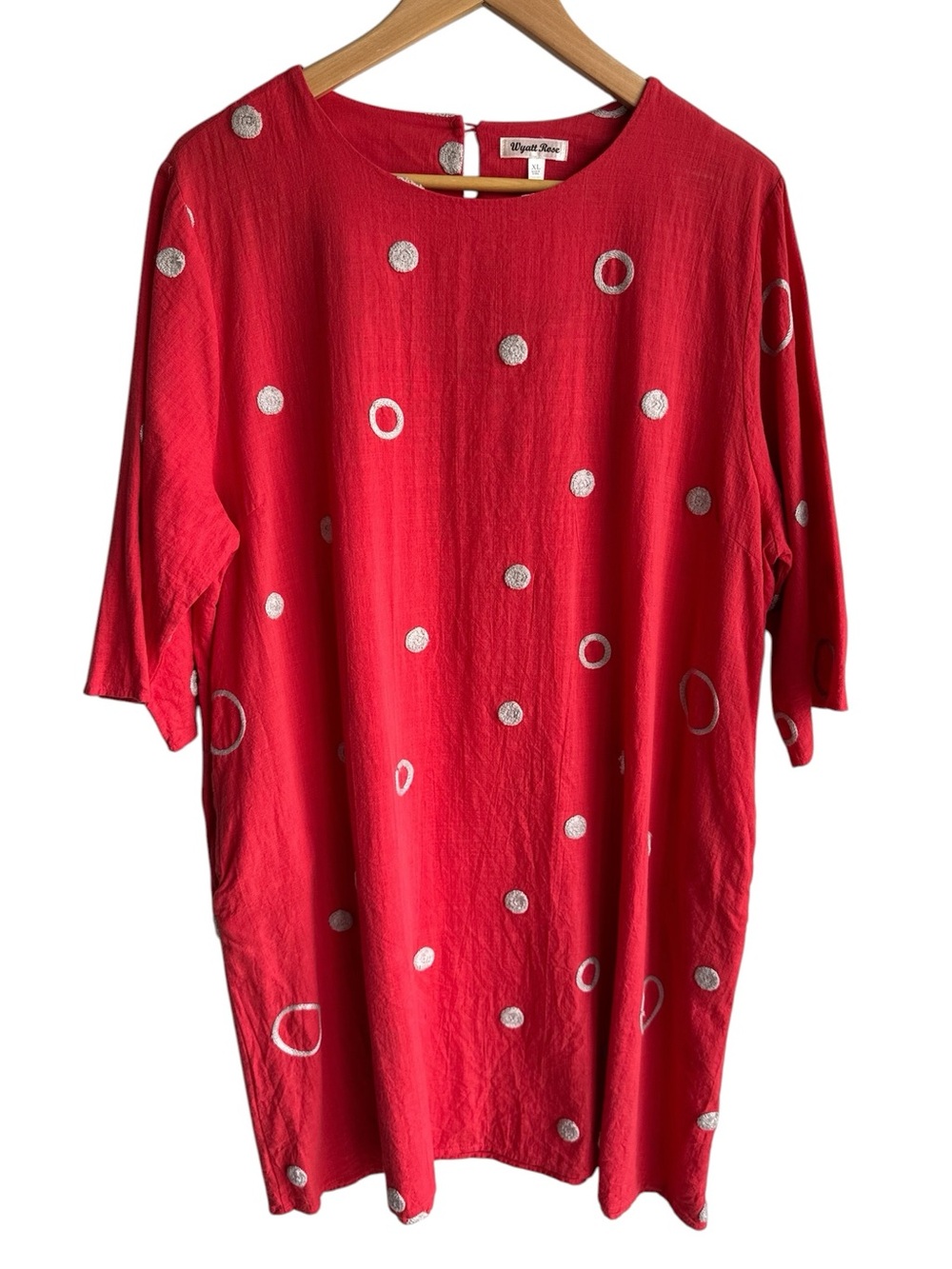 Wyatt Rose 100% Cotton T-Shirt Dress Sz XL Red Artsy Relaxed Fit Minimalist EUC